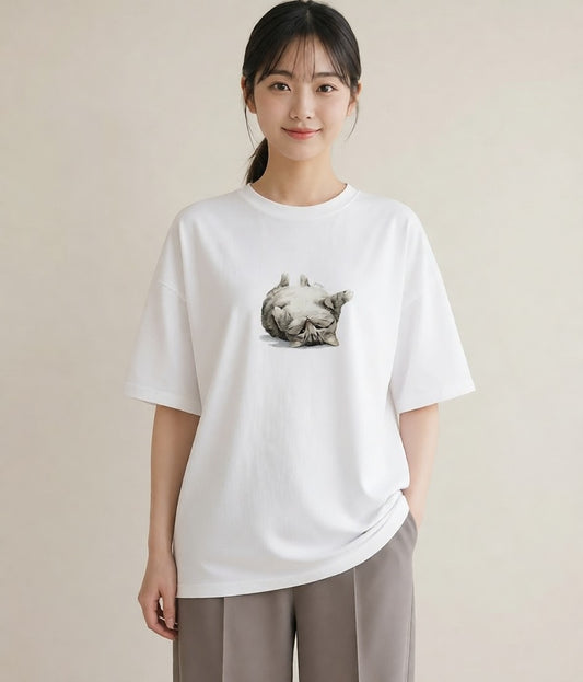 プリントTシャツ レディース アメリカンショートヘア 猫 ねこ イラスト 可愛い 海 カフェ巡り 白T