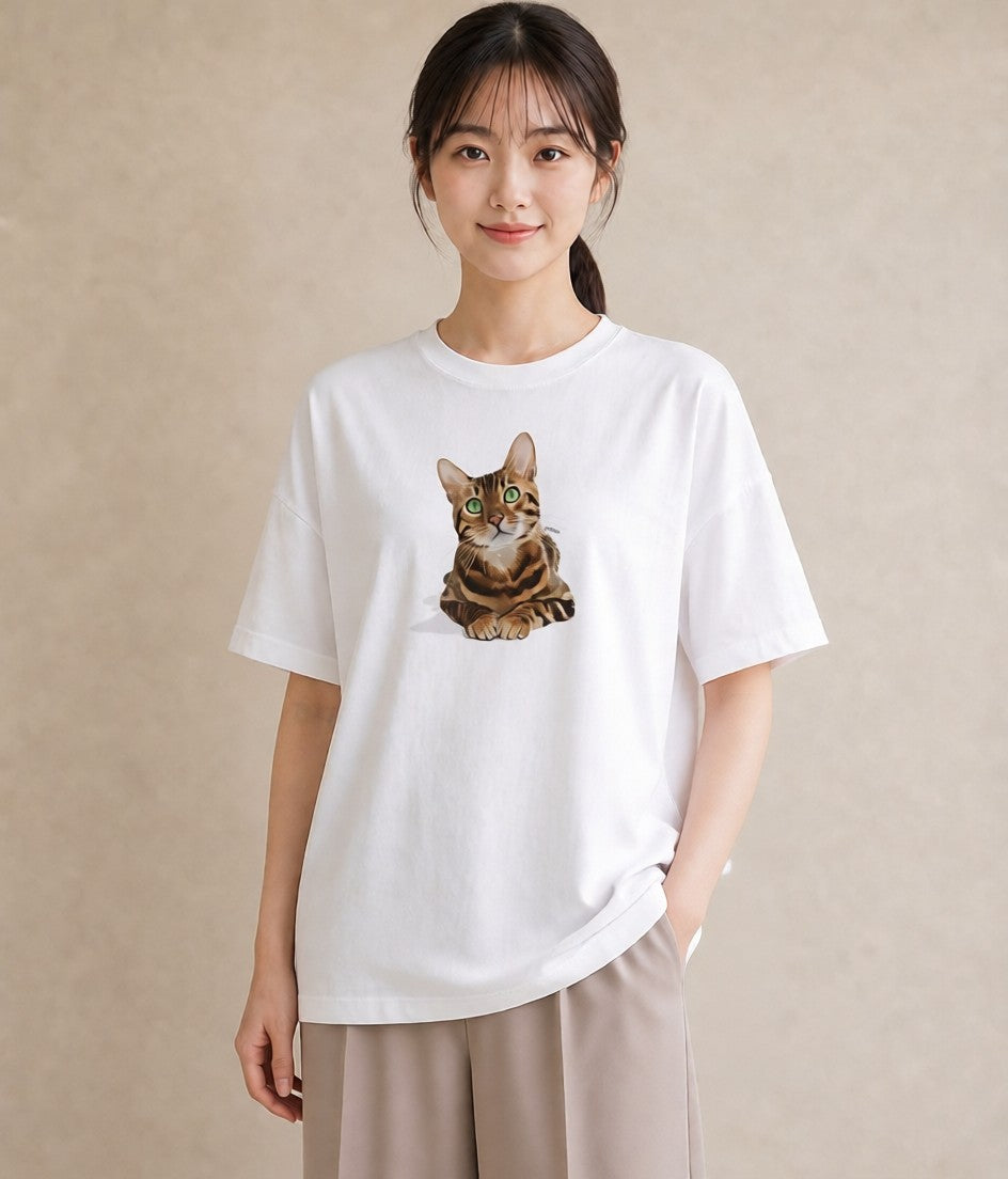 Tシャツ レディース サバトラ 猫 ねこ イラスト ラフ 旅行 母娘コーデ 白T