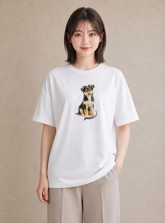 半袖Tシャツ レディース 犬好き 犬 いぬ イラスト ラフ 旅行用 海 白T