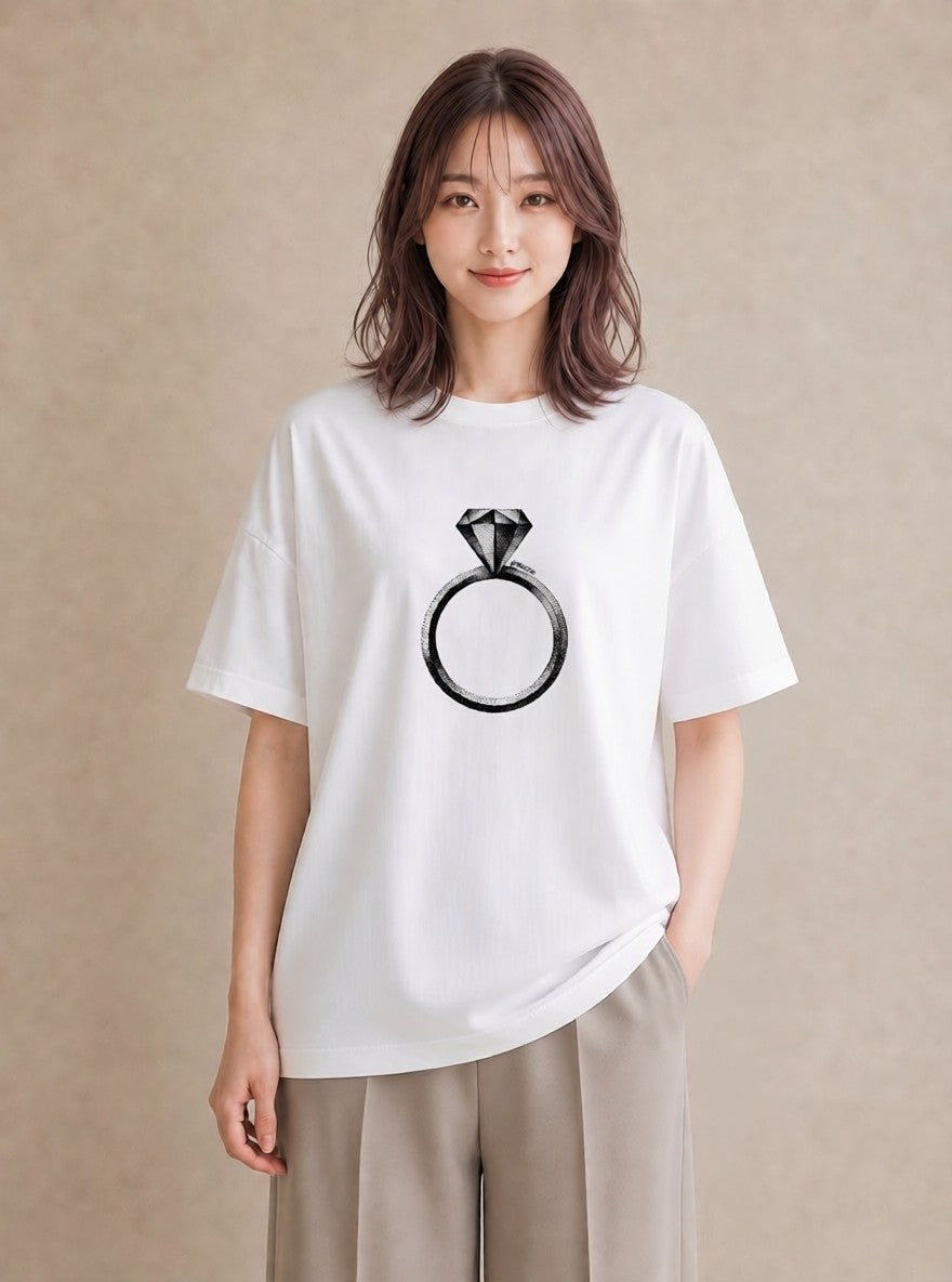 半袖Tシャツ レディース パールピアス アクセサリー ナチュラル アンティーク イラスト ボタニカル ホワイトデー 春服 白T
