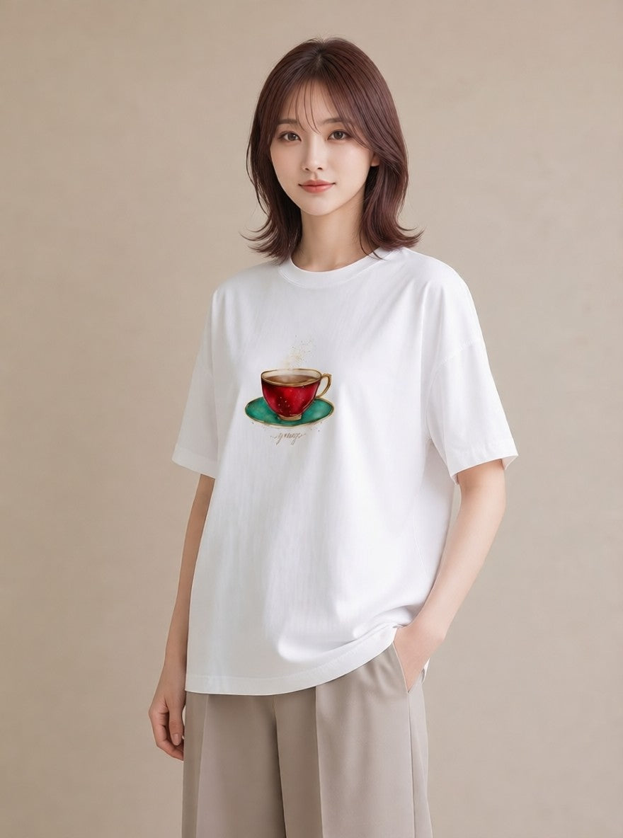 プリントTシャツ レディース 紅茶 食べ物 フード イラスト 手描き風 ルームウェア ギフト 白T