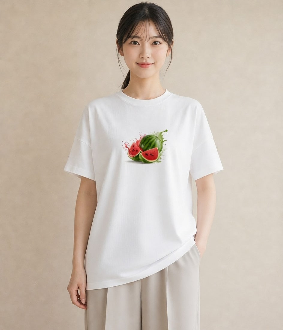プリントTシャツ レディース すいか 食べ物 フード イラスト 韓国風 母娘コーデ 自分用 白T
