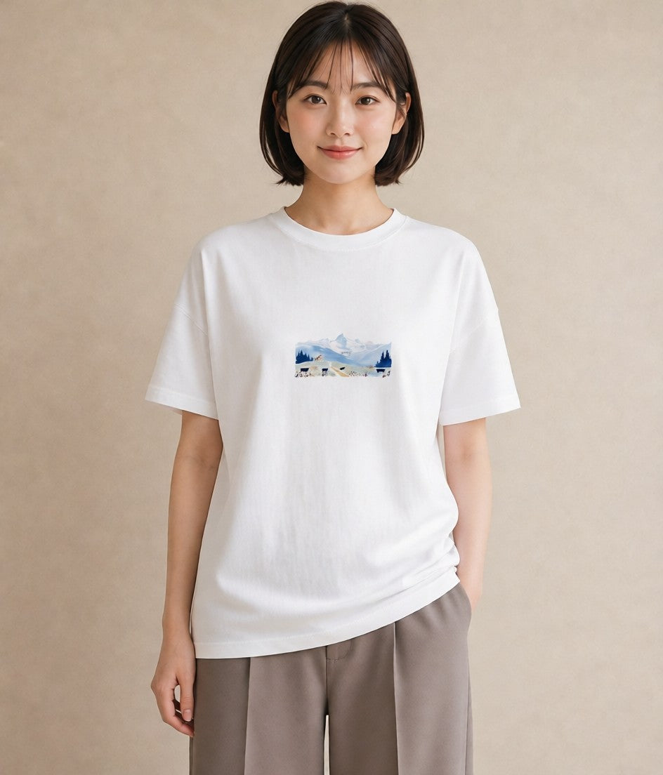 Tシャツ レディース 山 星空 宇宙 イラスト アート風 お揃い 親子 白T