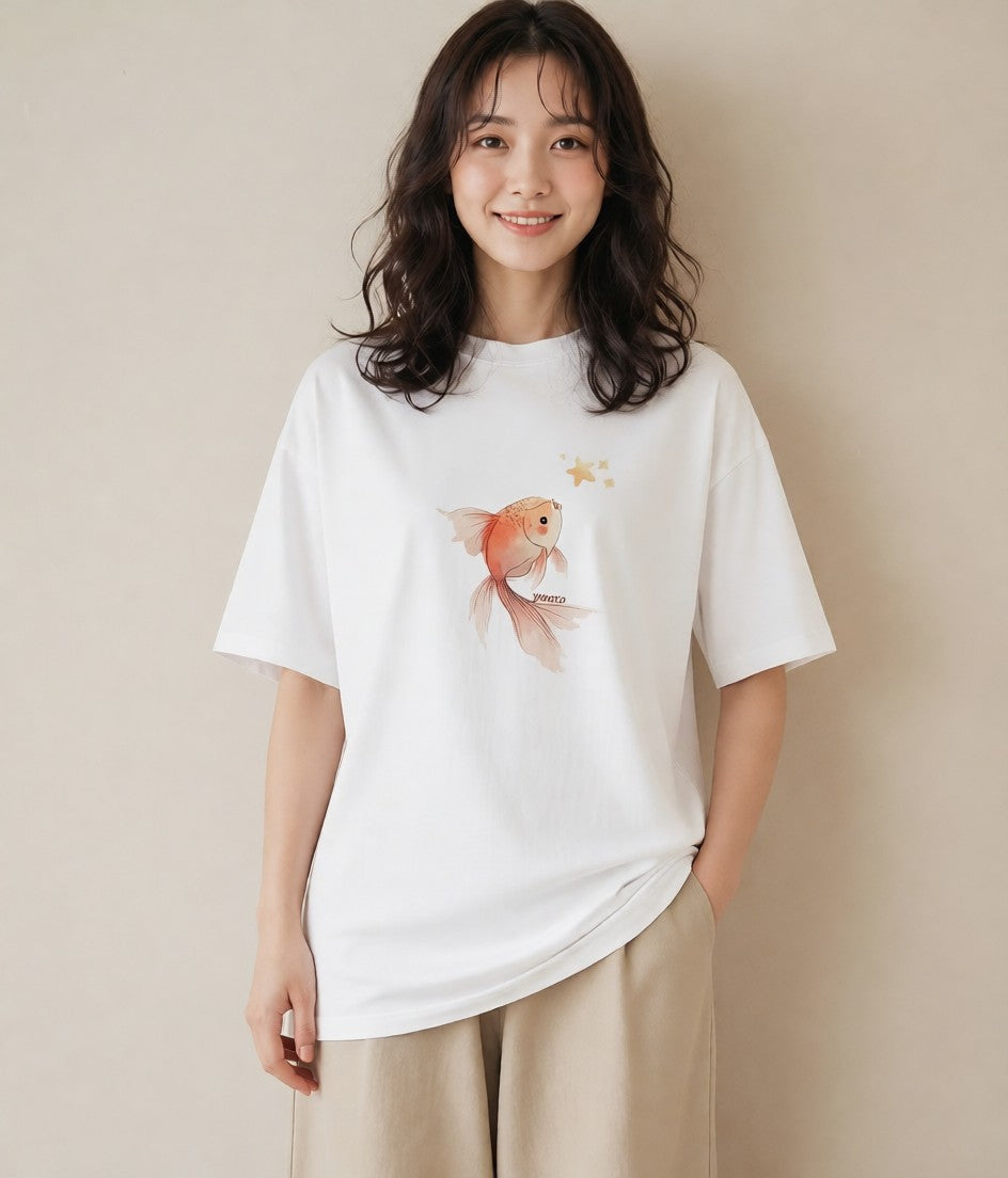 半袖Tシャツ レディース 流れ星 星空 宇宙 イラスト 水彩風 20代 カジュアルコーデ 白T