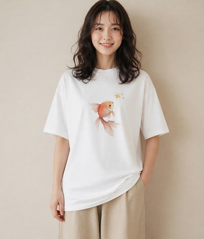 半袖Tシャツ レディース 流れ星 星空 宇宙 イラスト 水彩風 20代 カジュアルコーデ 白T