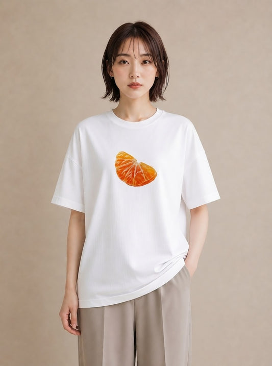 Tシャツ レディース みかん 食べ物 フード イラスト ゆるコーデ ママ カフェ服 白T