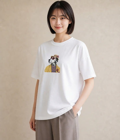 グラフィックTシャツ レディース ダルメシアン 犬 いぬ イラスト 個性的 友達ギフト 部屋着 白T