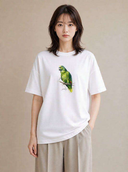 プリントTシャツ レディース コザクラインコ ペット 動物 イラスト 線画 ママ カフェ服 白T
