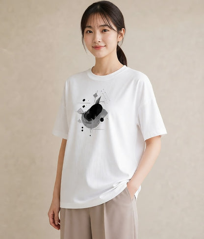 プリントTシャツ レディース 幾何学 ミニマル ジオメトリック イラスト 水彩風 旅行 母娘コーデ 白T