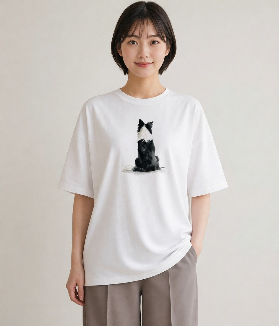 半袖Tシャツ レディース いぬ 犬 ワンコ イラスト シンプル 帰省 ラフ 白T