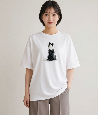 半袖Tシャツ レディース いぬ 犬 ワンコ イラスト シンプル 帰省 ラフ 白T
