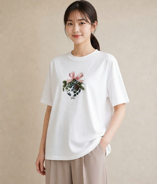 Tシャツ レディース 松ぼっくり 植物 ボタニカル イラスト 韓国風 秋コーデ おしゃれギフト 白T