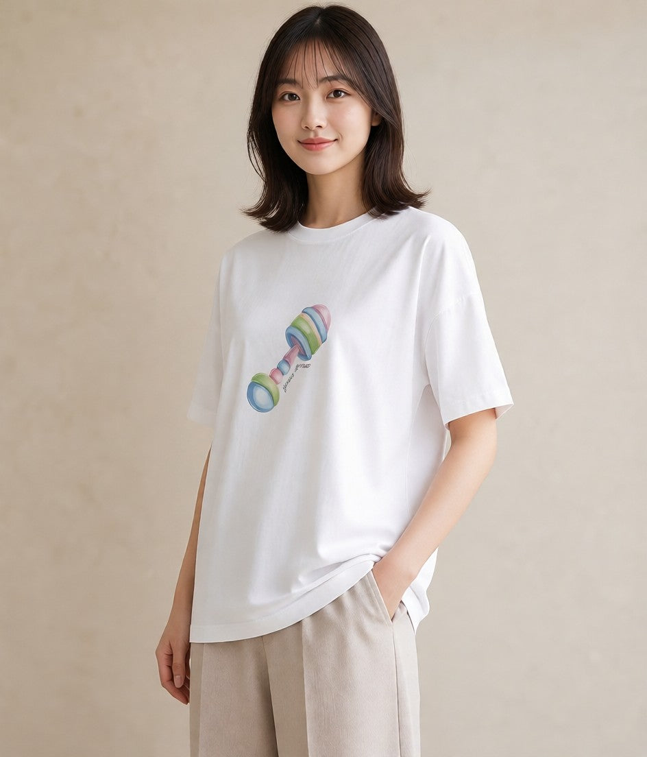 グラフィックTシャツ レディース マカロン 食べ物 フード イラスト きれいめ 買い物 夏コーデ 白T