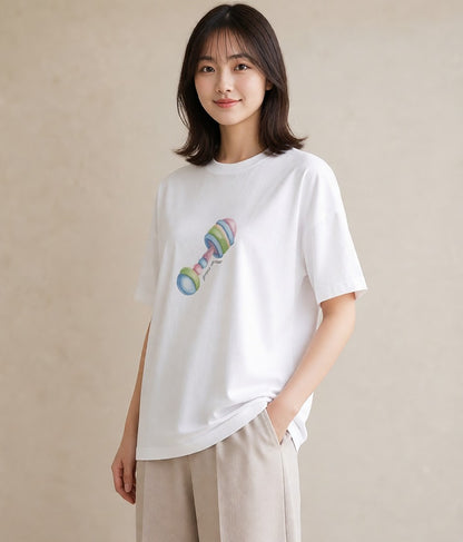 グラフィックTシャツ レディース マカロン 食べ物 フード イラスト きれいめ 買い物 夏コーデ 白T