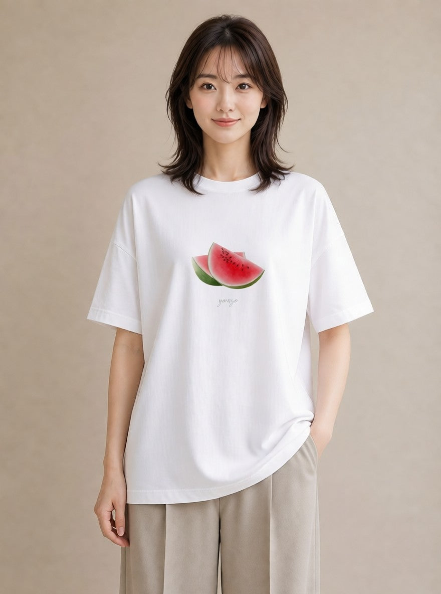 Tシャツ レディース メロン 食べ物 フード イラスト 北欧風 部屋着 女性向けギフト 白T