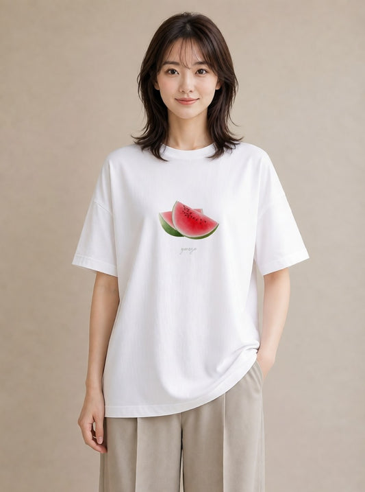 Tシャツ レディース メロン 食べ物 フード イラスト 北欧風 部屋着 女性向けギフト 白T