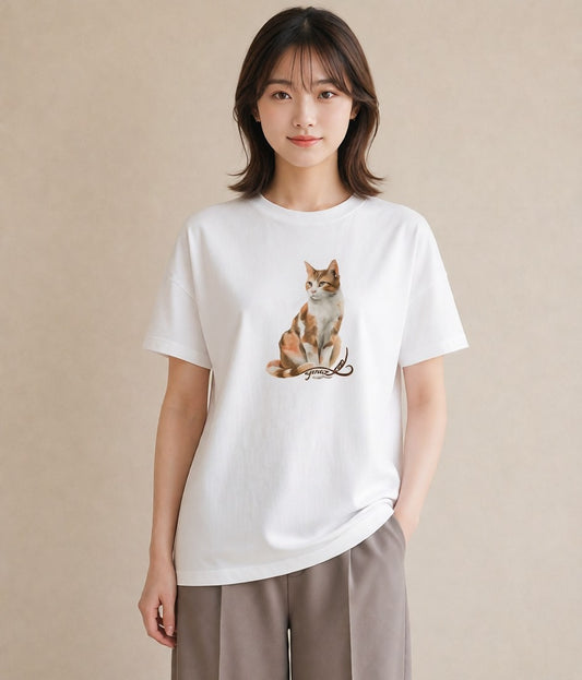 半袖Tシャツ レディース 靴下猫 猫 ねこ イラスト アート風 カフェ服 クリスマス 白T