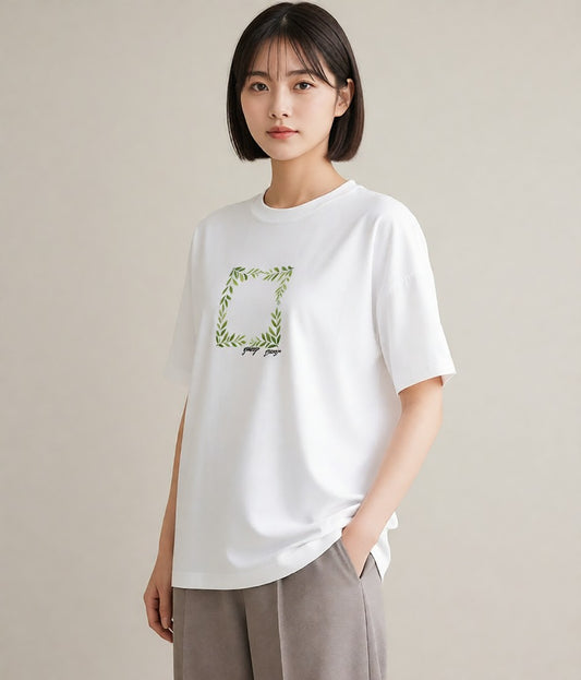 グラフィックTシャツ レディース ボタニカル 植物 イラスト 普段使い カジュアルコーデ 買い物 白T