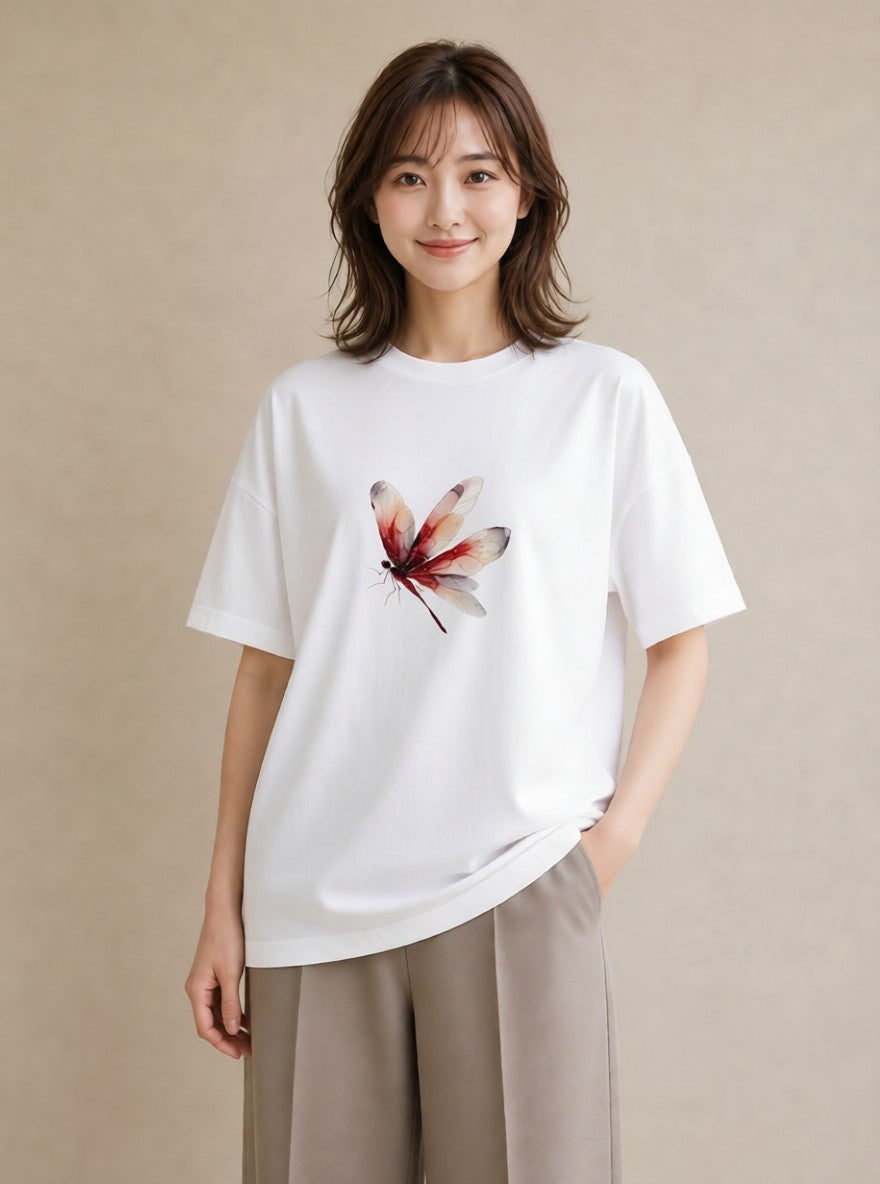 デザインTシャツ レディース ホタル 昆虫 虫 イラスト 休日コーデ 買い物 夏コーデ 白T