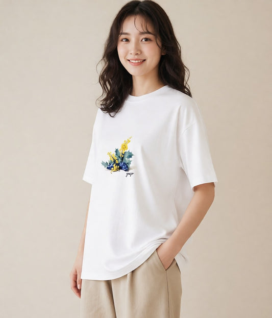 プリントTシャツ レディース 木の実 植物 ボタニカル イラスト 韓国風 レイヤード 友達ギフト 白T