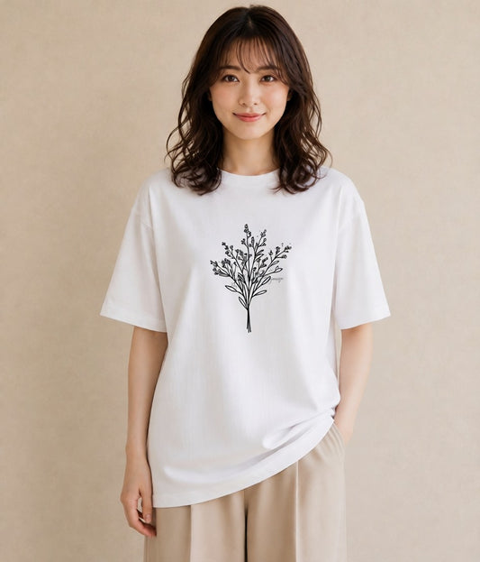 デザインTシャツ レディース 小花 花 フラワー イラスト お洒落 ペアコーデ 秋コーデ 白T