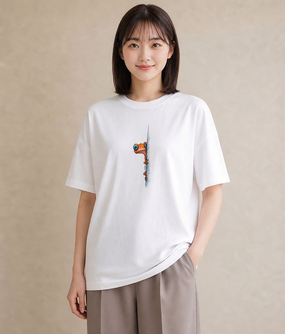 半袖Tシャツ レディース アマガエル ペット 動物 イラスト ガーリー ママ カフェ服 白T