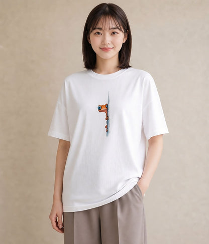 半袖Tシャツ レディース アマガエル ペット 動物 イラスト ガーリー ママ カフェ服 白T