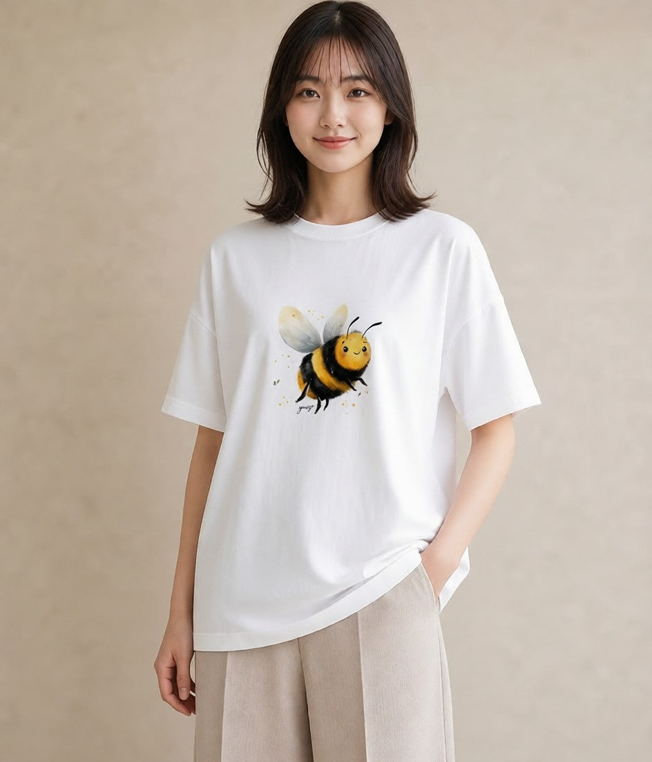 プリントTシャツ レディース ハニー 食べ物 フード イラスト ミニマル 買い物 夏コーデ 白T