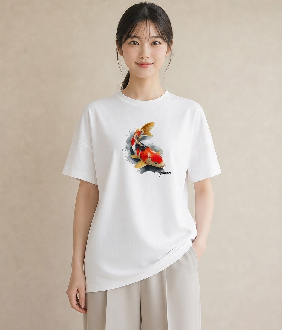 Tシャツ レディース 出目金 ペット 動物 イラスト 抜け感 自分用 ルームウェア 白T