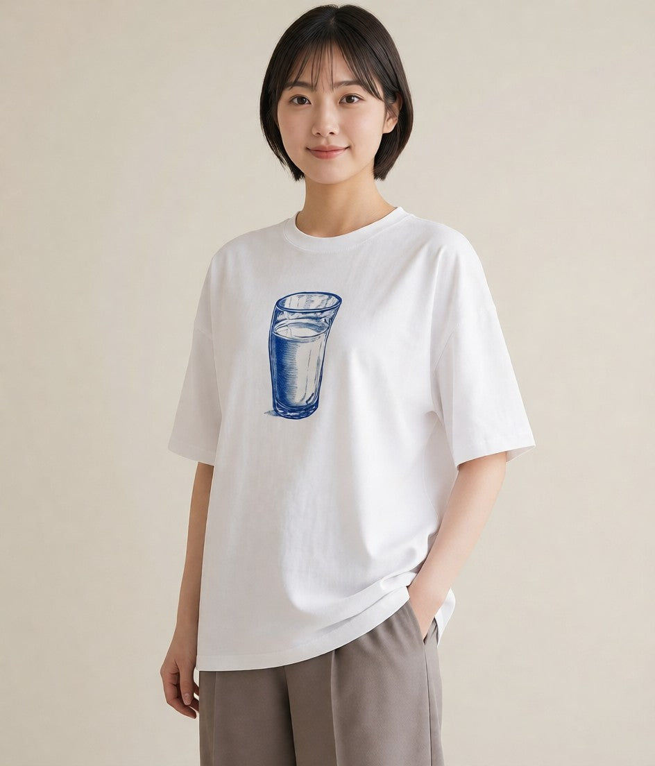 グラフィックTシャツ レディース ミルク 食べ物 フード イラスト 上品 おしゃれギフト 社会人 白T