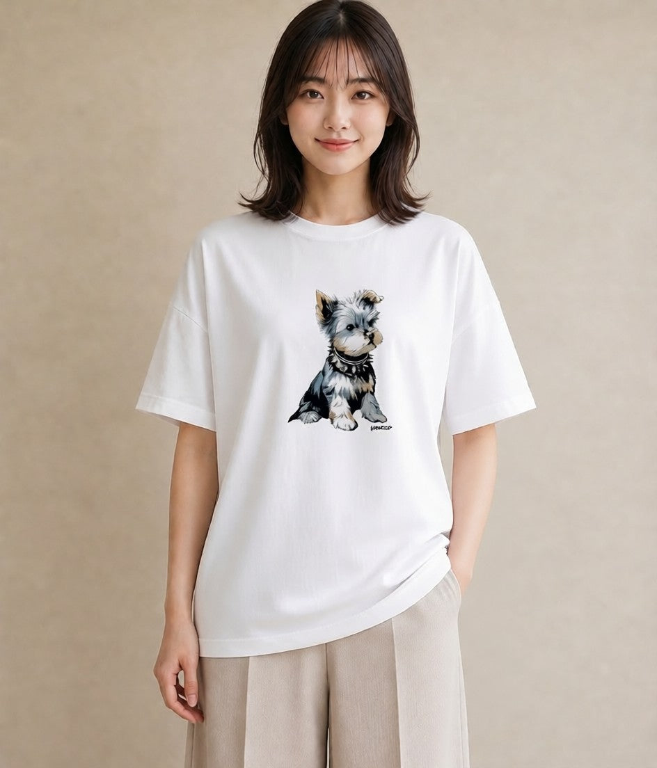 Tシャツ レディース ヨークシャーテリア 犬 いぬ イラスト ナチュラル 姉妹 送別ギフト 白T