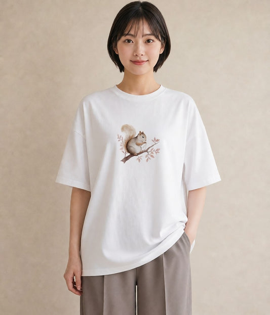 プリントTシャツ レディース シマリス ペット 動物 イラスト ポップ 買い物 夏コーデ 白T