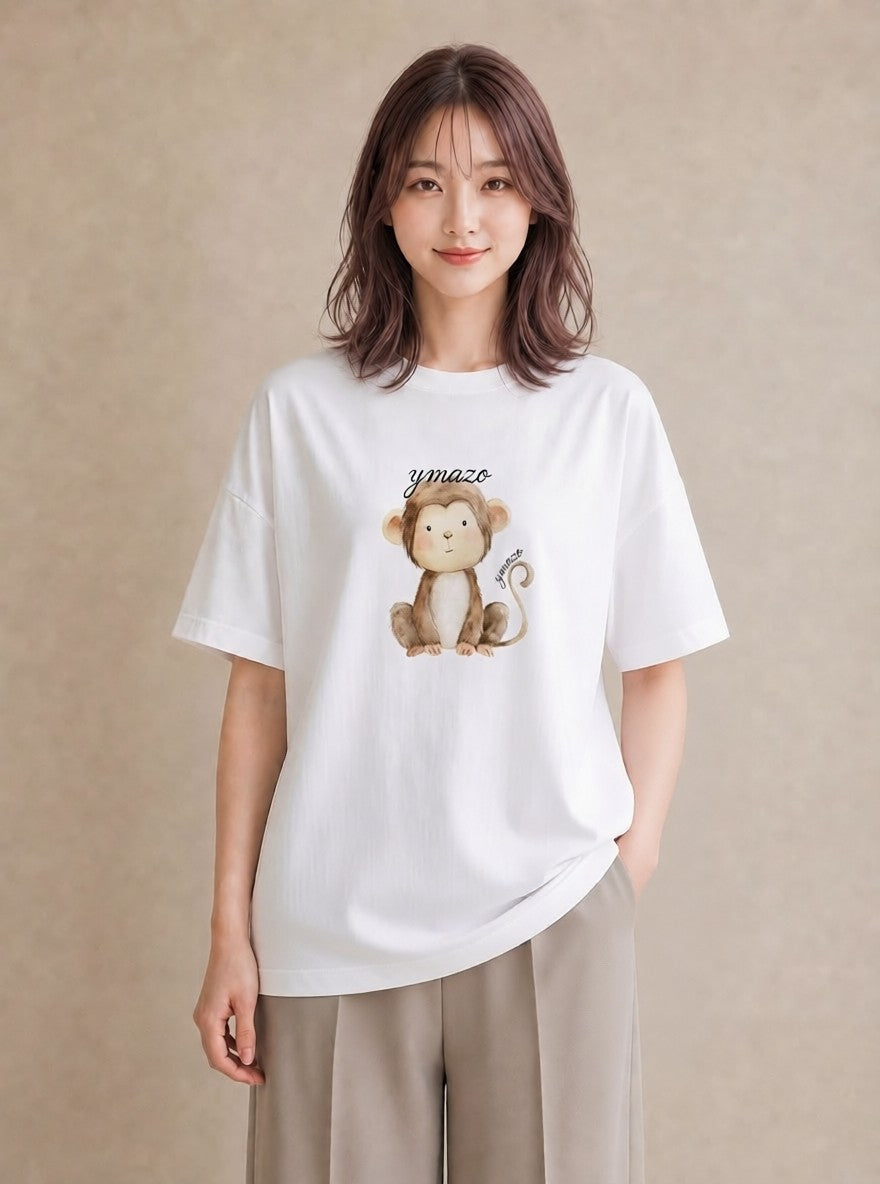 Tシャツ レディース ナマケモノ 動物 アニマル イラスト フェミニン 20代 カジュアルコーデ 白T