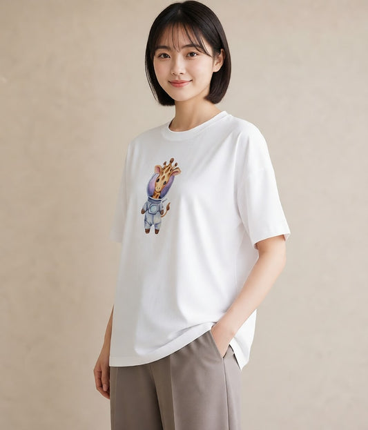 半袖Tシャツ レディース ロケット 星空 宇宙 イラスト 普段使い カジュアルコーデ 買い物 白T