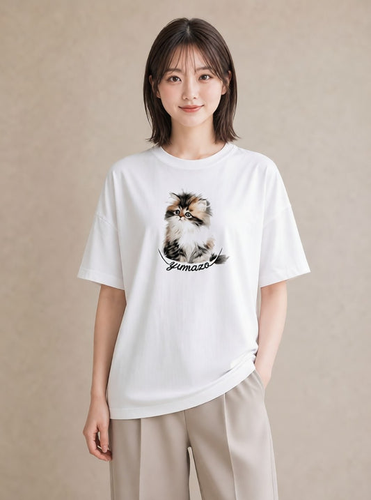 デザインTシャツ レディース ねこ 猫 ネコ イラスト 線画 夏コーデ 通学 白T