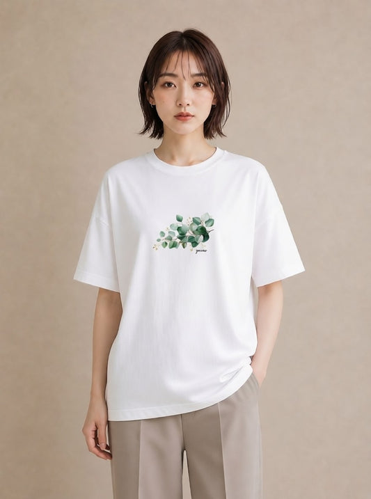 半袖Tシャツ レディース 葉っぱ 植物 ボタニカル イラスト 個性的 旅行 母娘コーデ 白T
