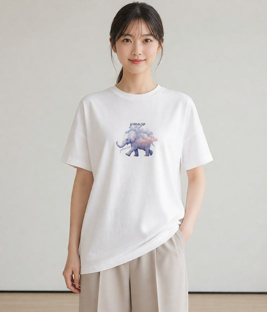 グラフィックTシャツ レディース ぞう 動物 アニマル イラスト ポップ 春服 ミセス 白T