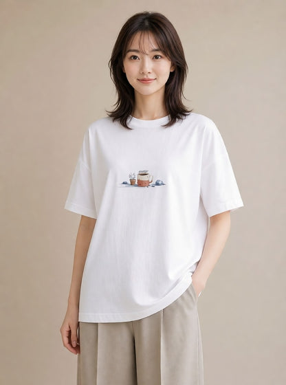 プリントTシャツ レディース ココア 食べ物 フード イラスト アート風 20代 カジュアルコーデ 白T