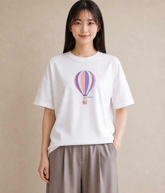半袖Tシャツ レディース 紙風船 和紙 ナチュラル アンティーク イラスト カジュアル ラフ レイヤード 白T