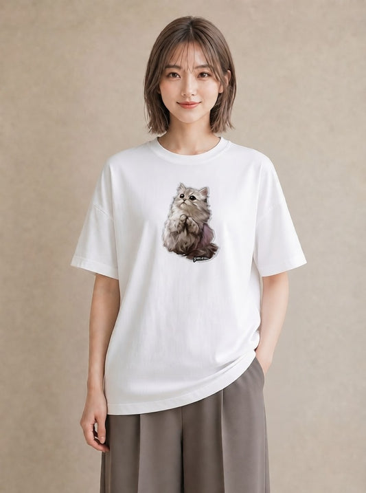 半袖Tシャツ レディース ソマリ 猫 ねこ イラスト 上品 デイリーウェア 休日 白T