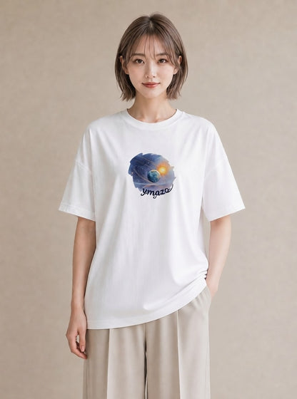 デザインTシャツ レディース 宇宙 星空 イラスト レトロ 秋コーデ おしゃれギフト 白T