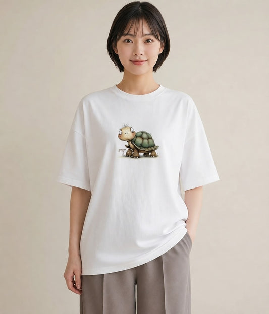 デザインTシャツ レディース ゼニガメ ペット 動物 イラスト ユニーク ラフ レイヤード 白T