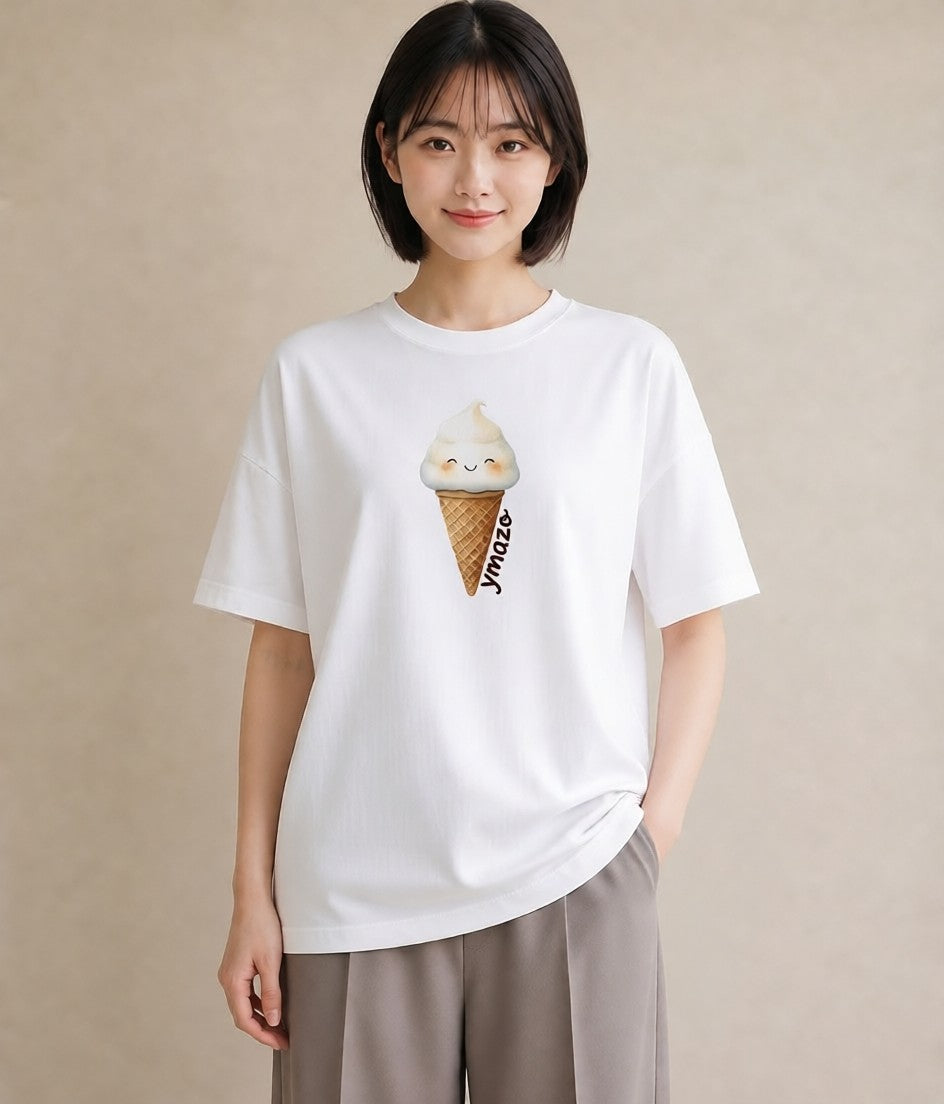 半袖Tシャツ レディース パフェ 食べ物 フード イラスト フェミニン 散歩 お出かけ 白T