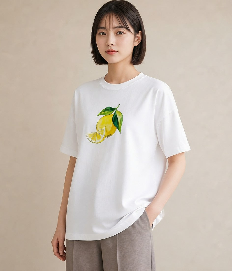 プリントTシャツ レディース パイナップル 食べ物 フード イラスト 休日コーデ ママ カフェ服 白T