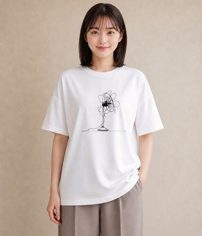 プリントTシャツ レディース 扇子 そよ風 ナチュラル アンティーク イラスト 女性向けギフト 散歩 白T