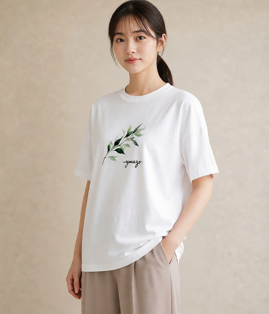 デザインTシャツ レディース ユーカリ 植物 ボタニカル イラスト レトロ 友達ギフト 部屋着 白T