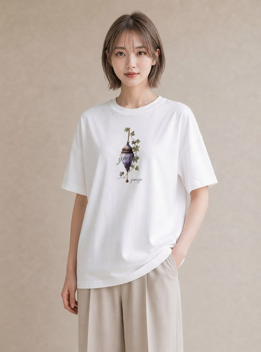Tシャツ レディース 街灯 夜霧 夜 ナチュラル アンティーク イラスト ヴィンテージ風 親子 20代 白T