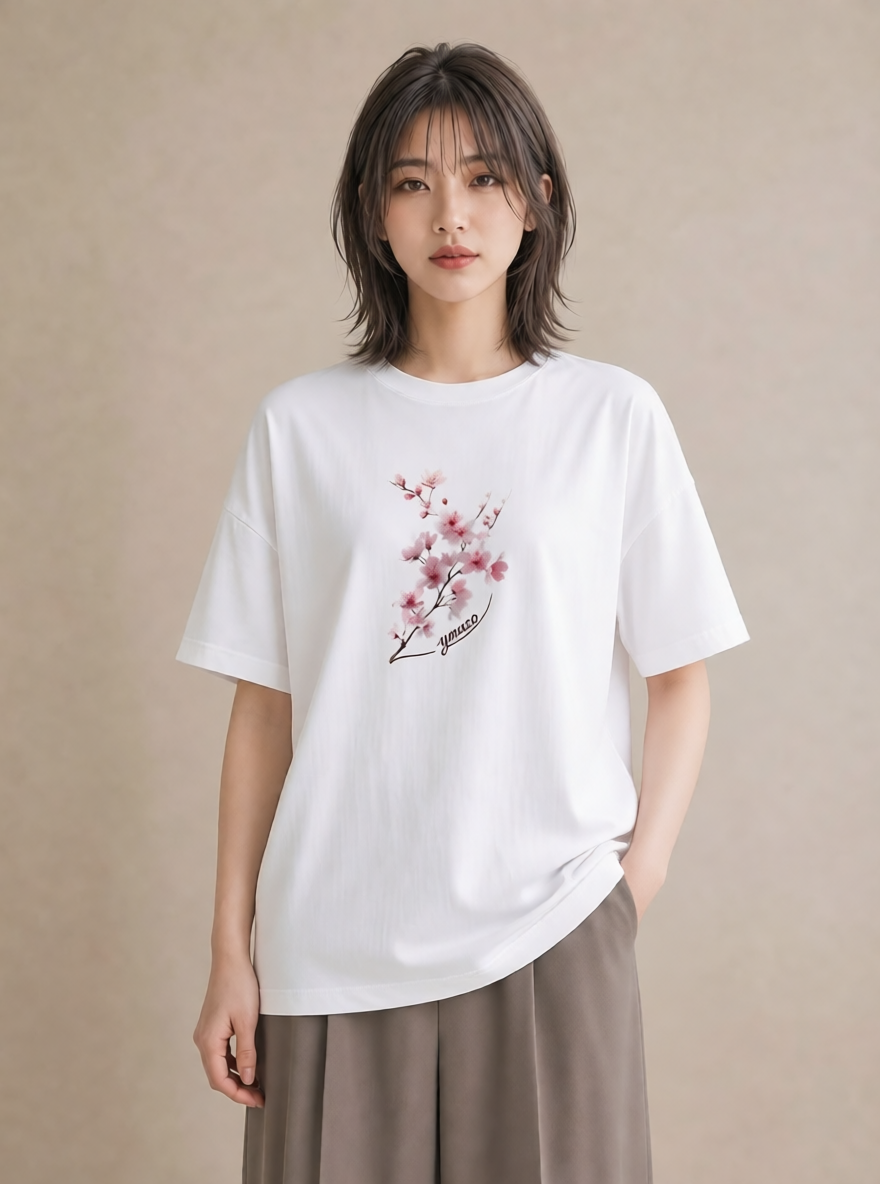 半袖Tシャツ レディース 梅 花 花柄 イラスト クリスマス 旅行 白T