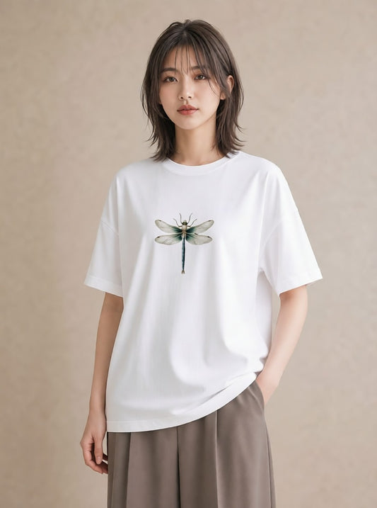 デザインTシャツ レディース とんぼ 昆虫 虫 イラスト 韓国風 20代 カジュアルコーデ 白T
