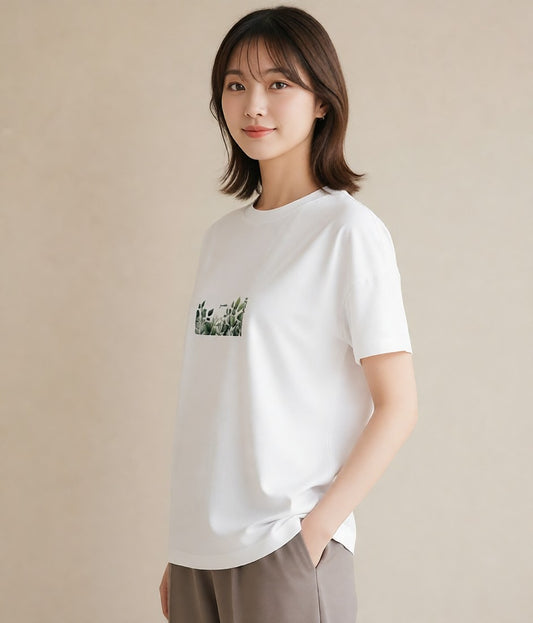 Tシャツ レディース ユーカリ 植物 ボタニカル イラスト 淡色 ホワイトデー 春服 白T